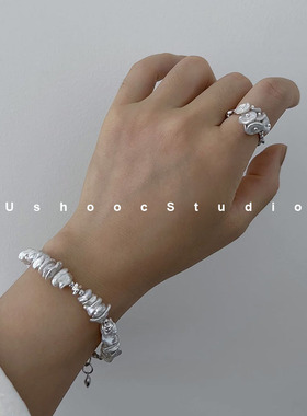 天然珍珠原创银蓝光花瓣戒指