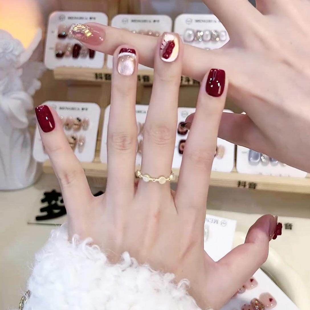 冰糖葫芦网红新年美甲显白2025年新款纯手工穿戴甲高级感短款,淘宝优惠券,粉丝福利购,淘宝优惠卷