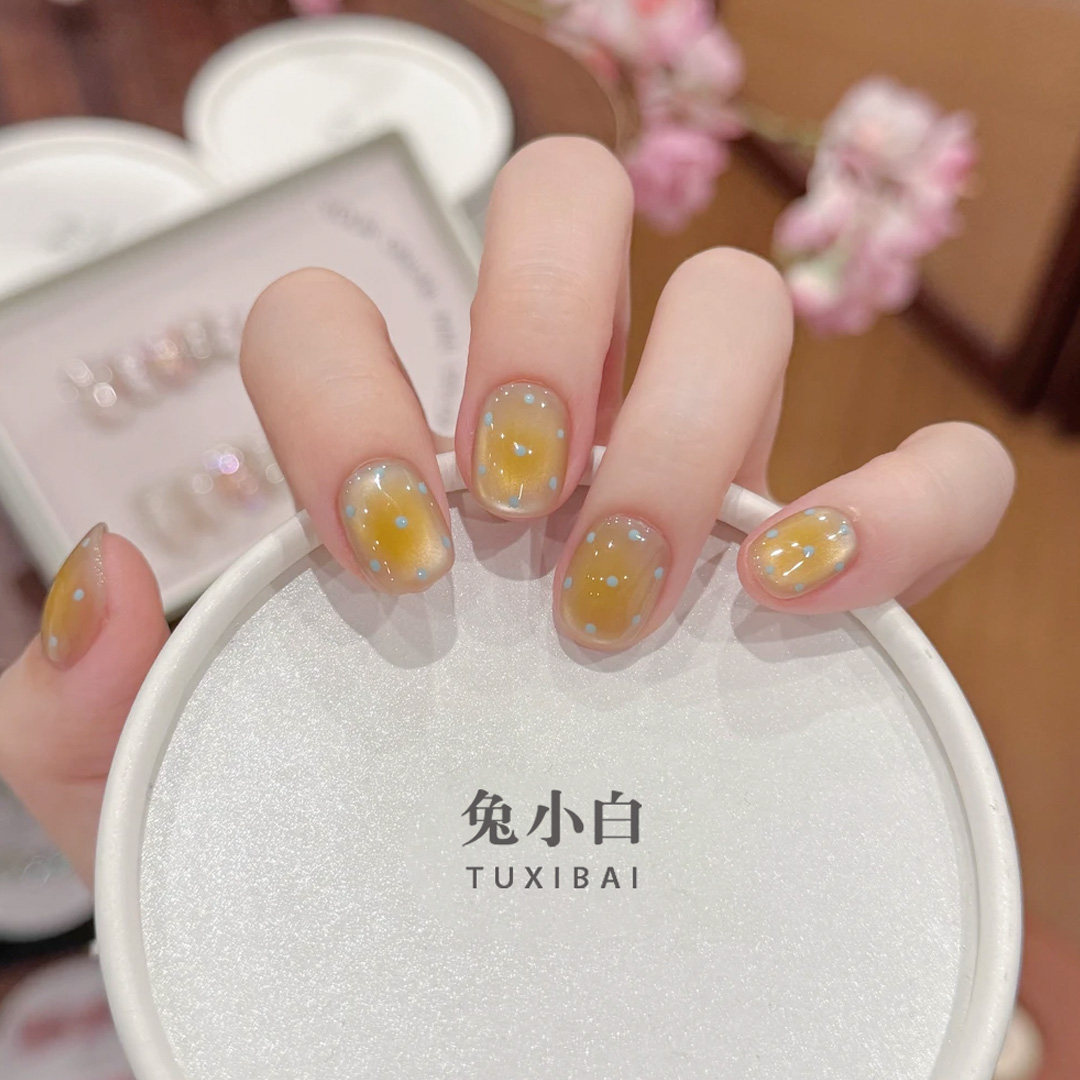 2025年新款AB款海盐芝士可露丽波点美甲显白穿戴甲手工高级感短款,淘宝优惠券,粉丝福利购,淘宝优惠卷