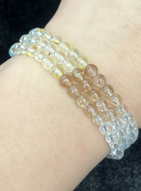 天然彩托帕三圈手串时尚小清新