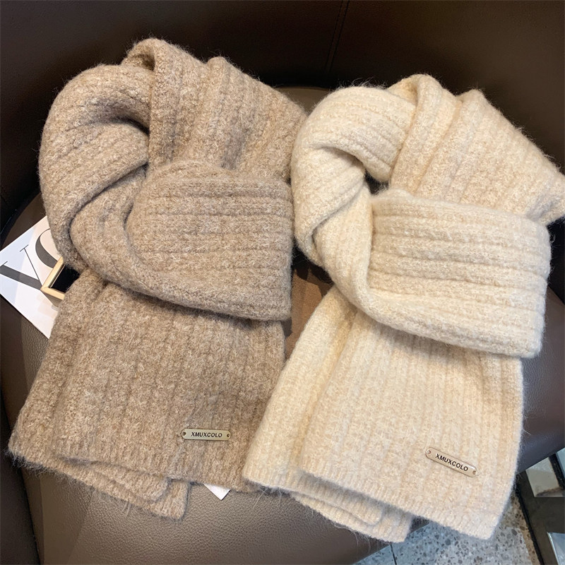 出口韩国~小金标纯色含羊毛围巾女冬季百搭保暖学生情侣针织围脖,淘宝优惠券,粉丝福利购,淘宝优惠卷