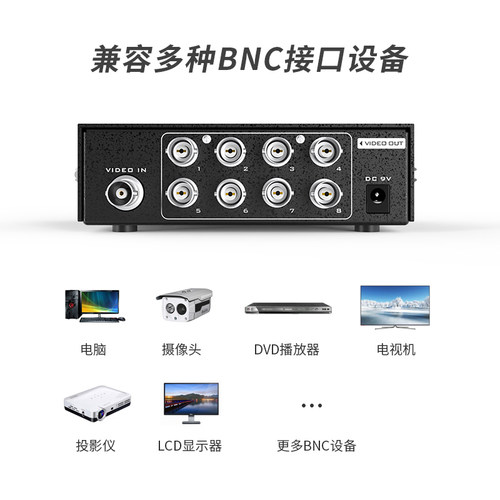 迈拓维矩MT-108BC 8口模拟信号BNC视频分配器一分八安防监控会议摄像头1进8出监视显示器复制相同画面Q9头 - 图3