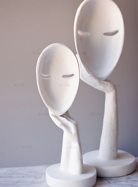 纯白色面具人脸谱树脂艺术风摆件
