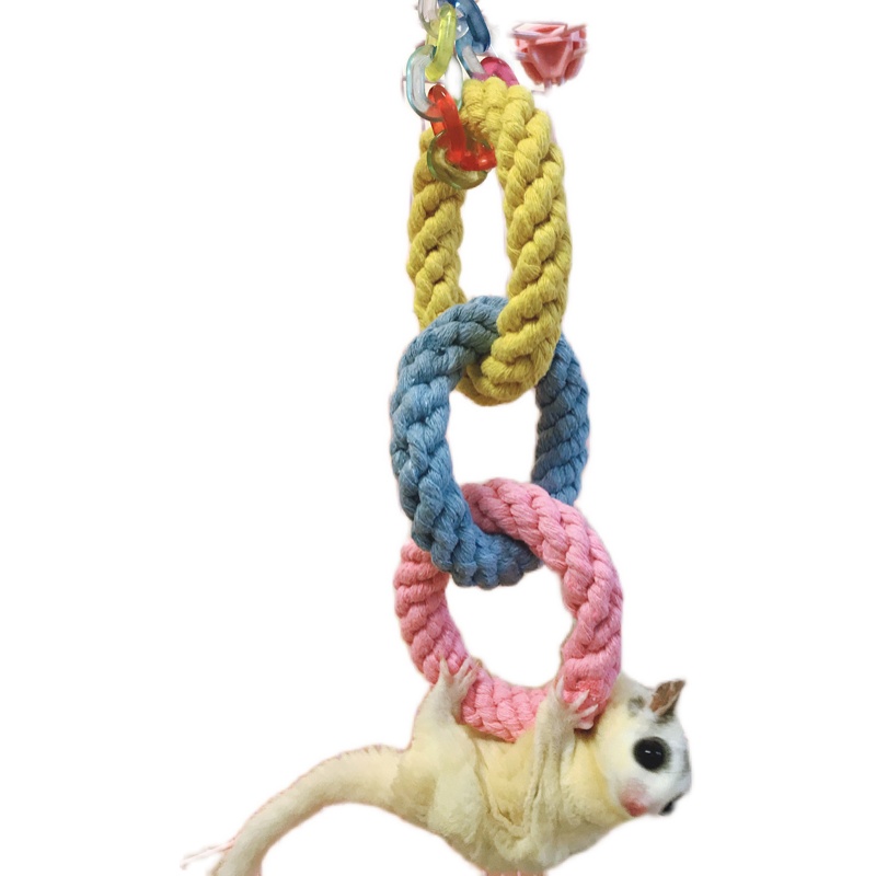蜜袋鼯玩具悬挂三环攀爬绳松鼠秋千可以悬挂蜜袋鼬用品手工编织 - 图3