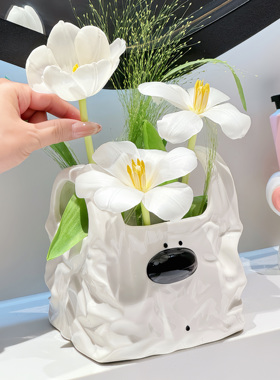 可爱小狗高颜值花瓶插花摆件