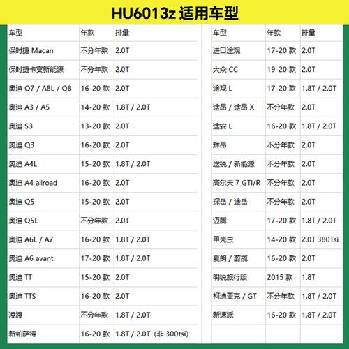 曼牌机油滤芯HU6013Z奥迪A4L/A5/A6L/Q5L/Q3保时捷卡宴MACAN大众 - 图0