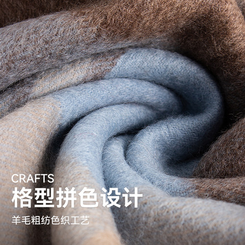 上海故事秋冬新款绵羊毛围巾女格子保暖空调披肩围脖送长辈礼盒装 - 图1