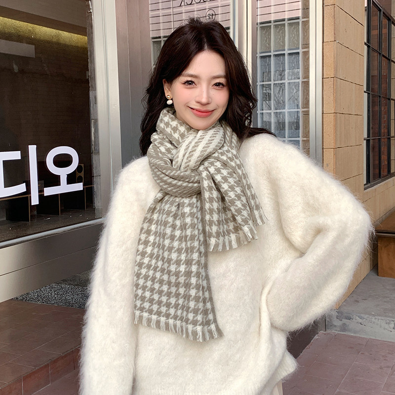【直播间专属】纯羊绒千鸟格披肩围巾 185*35大尺寸 柔软不扎,淘宝优惠券,粉丝福利购,淘宝优惠卷