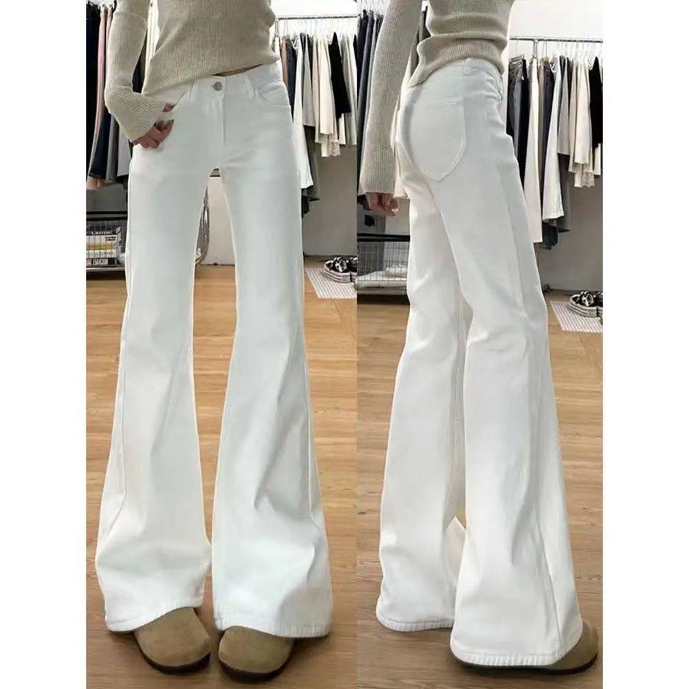 加绒加厚中大童白色牛仔裤新款微喇小个子显瘦拖地喇叭马蹄裤子女,淘宝优惠券,粉丝福利购,淘宝优惠卷