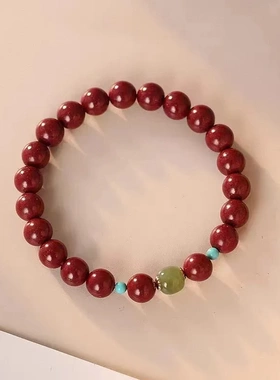 天然朱砂手链女紫金砂朱砂和田玉本命年珠礼物女手串新中式