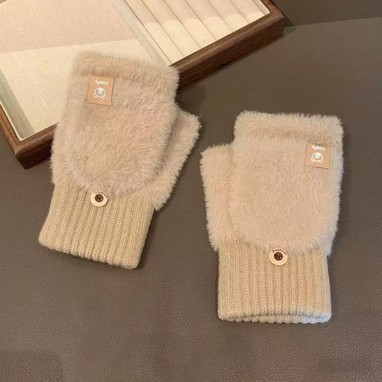 加绒加厚毛绒半指翻盖手套女士儿童冬季防寒保暖骑行露指学生写字,淘宝优惠券,粉丝福利购,淘宝优惠卷