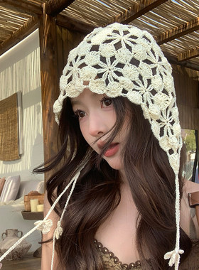 夏季手工钩织镂空花朵女堆堆帽
