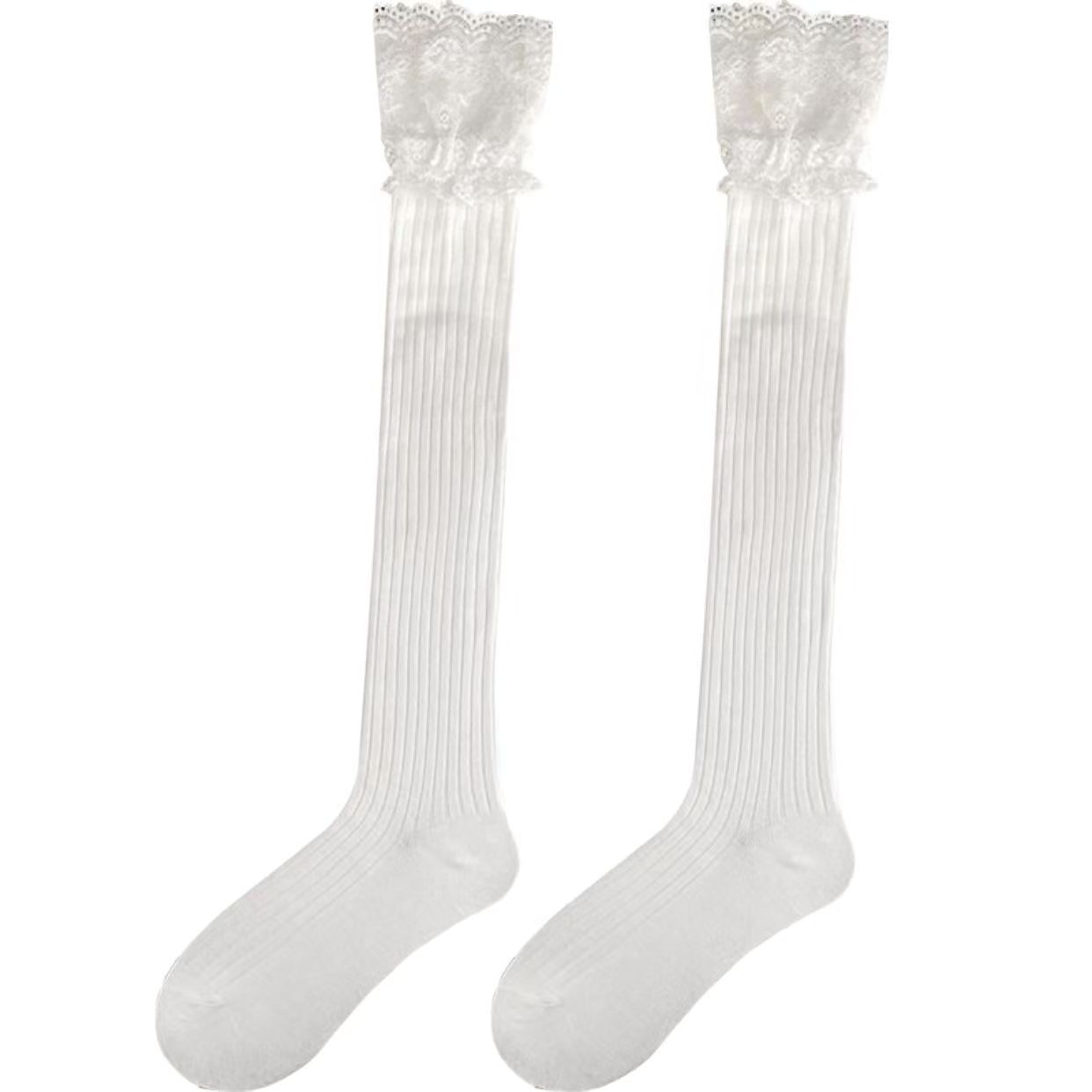 蕾丝花边小腿袜子女夏季长袜配靴子白色过膝袜jk黑色长筒袜女秋冬,淘宝优惠券,粉丝福利购,淘宝优惠卷