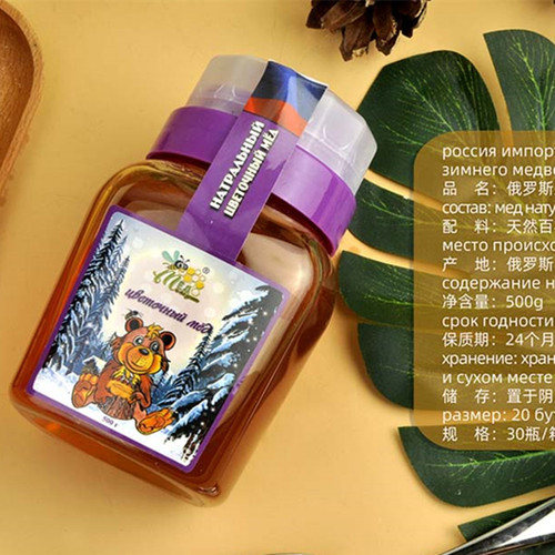 进口俄罗斯蜂蜜天然椴树蜜百花蜜野生原蜜结晶冬熊雪蜜营养品纯正 - 图0