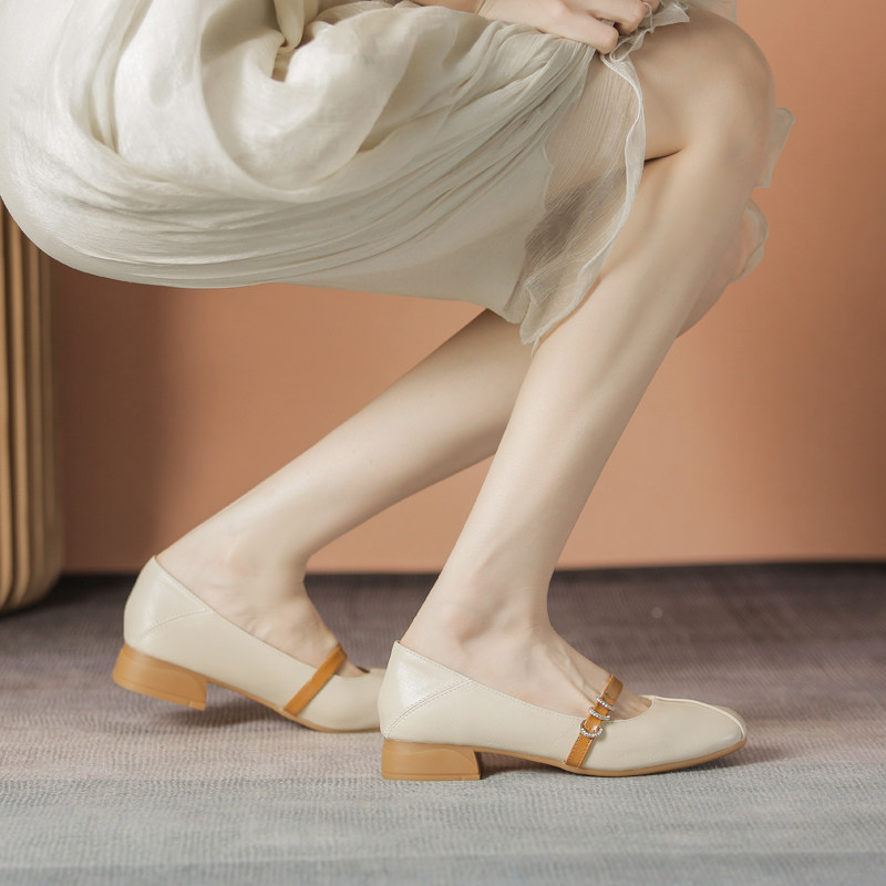 羊皮版~软底玛丽珍女鞋2025春秋透气平底粗跟单鞋豆豆鞋女乐福鞋,淘宝优惠券,粉丝福利购,淘宝优惠卷