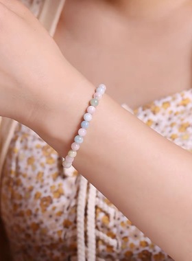 玉石摩根石粉晶学生闺蜜粉水晶手饰生朱砂女手串轻手链精致小众奢