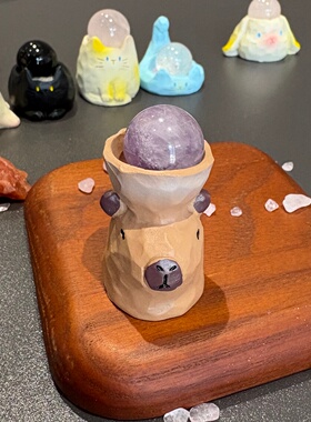 【有球必应】天然水晶球摆件白紫粉黑曜石生肖动物小豆丁原石招米