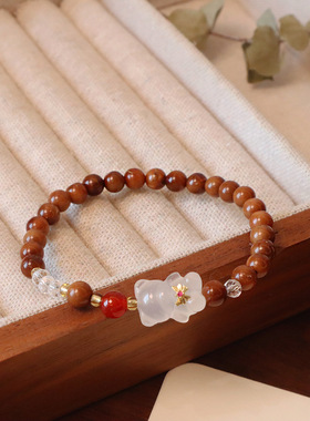 国潮天然库克手链手串和田玉玉髓花朵木质佛念珠闺蜜文玩手链饰品