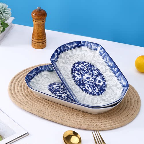 青花瓷鱼盘单个中式组合可蒸烤长方形鱼子盘酒店大号碟子陶瓷家用 - 图1