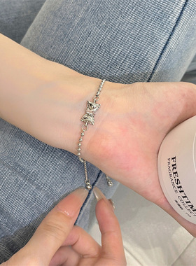 蝴蝶结抽拉手链女高级感ins小众设计2022新款潮闺蜜锆石手饰