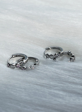 女925银镶钻耳圈百搭冷淡风耳环