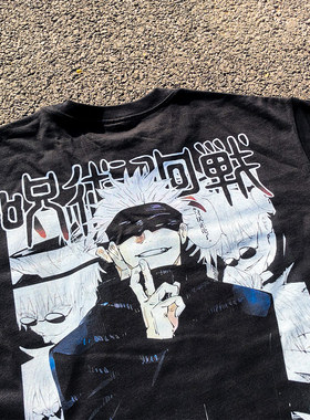 王有病工作室 重磅260G！咒术回战重磅黑色短袖T恤shirt情侣装