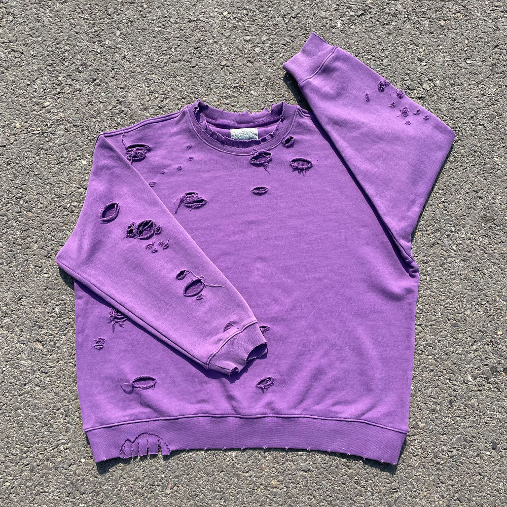 王有病工作室 复古大破坏！磨烂重工做旧重磅水洗糖果色卫衣破洞,淘宝优惠券,粉丝福利购,淘宝优惠卷