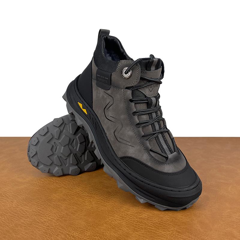 羊毛棉鞋男冬季新款高帮皮毛一体雪地靴防滑运动休闲加绒保暖棉靴 - 图0