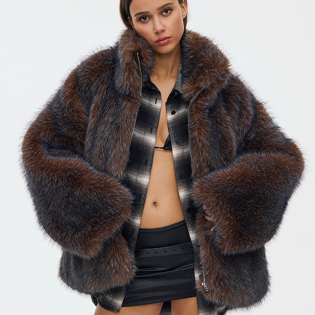 BlingCharm* winter eco-friendly fur warm zipper stand collar senior hot girl fashionable texture loose jacket