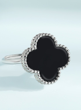 天然墨翠四叶时尚可调节戒指