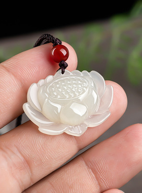 天然老料正品白玉莲花吊坠挂件