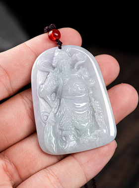 天然翡翠浅绿武财神关公吊坠饰品