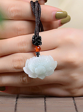 天然缅甸翡翠白莲花吊坠礼物饰品