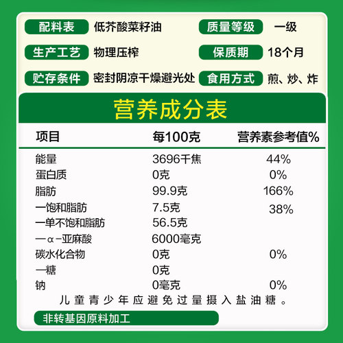 【鲁花直营】 鲁花 低芥酸特香菜籽油5L 非转基因 物理压榨 - 图3