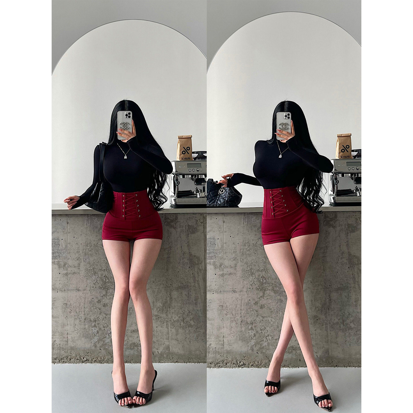 YoungGirlDay韩漫性感高腰鱼骨线交叉绑带收腹束腰显瘦丰胯裤短裤,淘宝优惠券,粉丝福利购,淘宝优惠卷