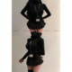 ເສື້ອຍືດແຂນຍາວຄໍສູງ plaid pleated skirt ຊຸດກະໂປງສັ້ນ