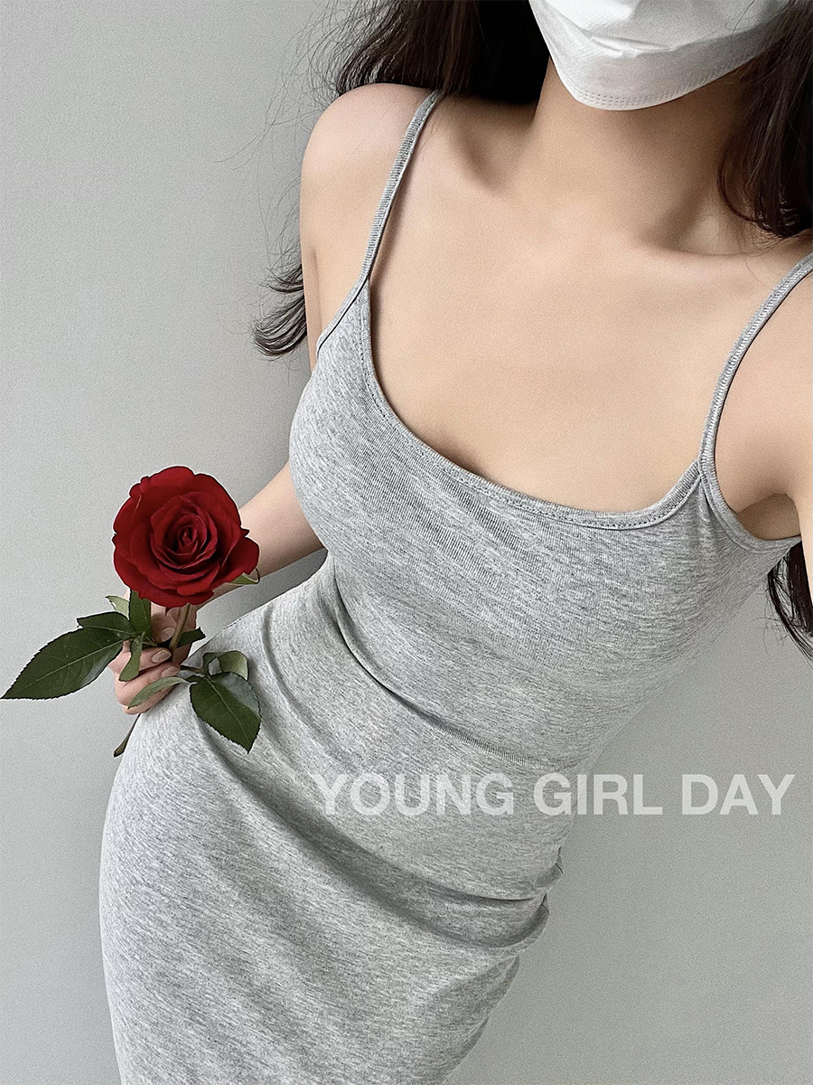 YoungGirlDay纯欲性感修身显瘦弹力包臀鱼尾裙吊带连衣裙拖地长裙 - 图1