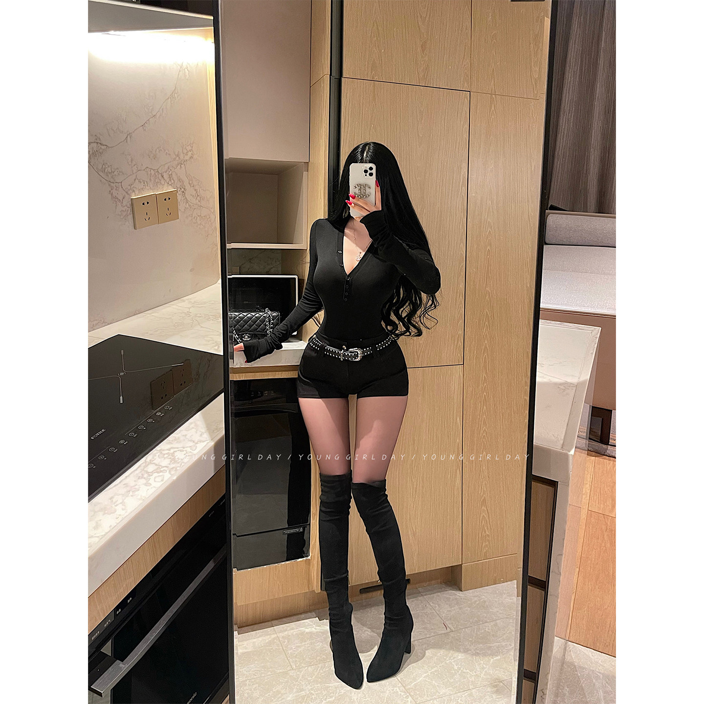 YoungGirlDay辣妹性感高腰显瘦外穿靴裤捏褶显腿长短裤热裤含腰带,淘宝优惠券,粉丝福利购,淘宝优惠卷