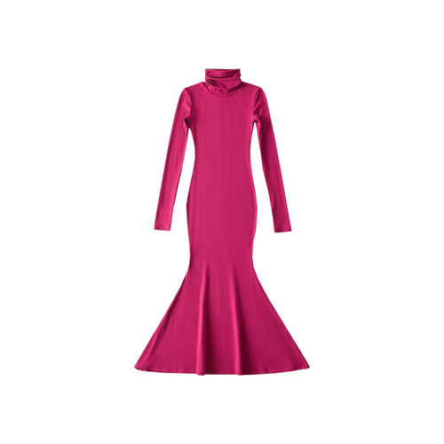 YoungGirlDay纯欲风性感高领紧身显瘦长袖打底包臀鱼尾连衣裙长裙 - 图3