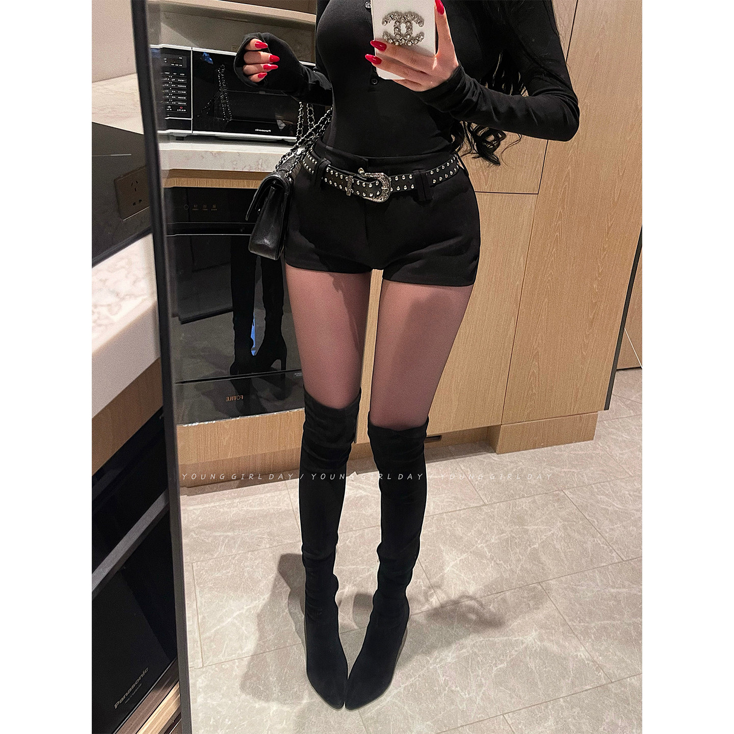 YoungGirlDay辣妹性感高腰显瘦外穿靴裤捏褶显腿长短裤热裤含腰带,淘宝优惠券,粉丝福利购,淘宝优惠卷