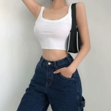 Базовые сексуальные короткие бретели, майка топ без рукавов, европейский стиль, в обтяжку, с открытой спиной