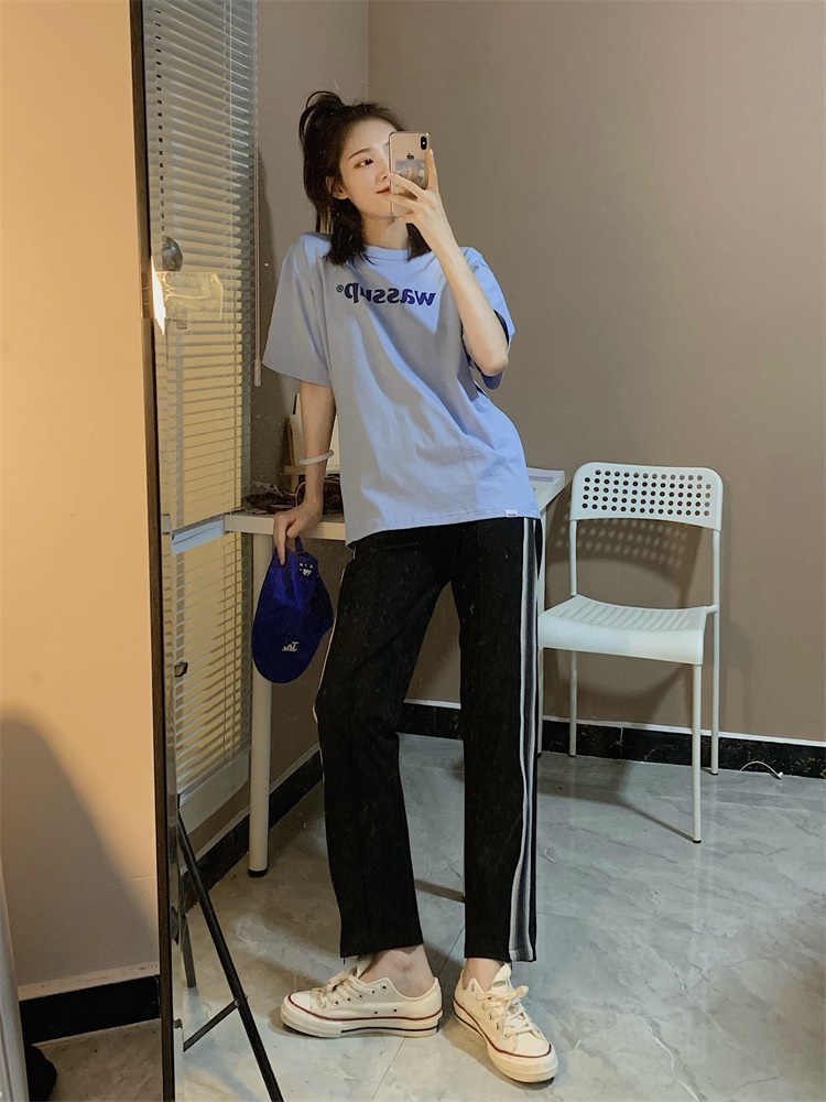RPB 黑白侧边织带拉链运动条纹撞色长裤男女宽松直筒垂坠感 BRAND RPB 黑白侧边织带拉链运动条纹撞色长裤男女宽松直筒垂坠感 BRAND