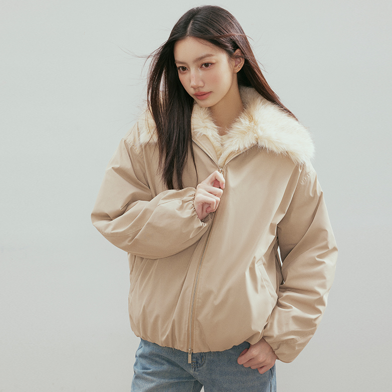 RPB BRAND 美式复古风座山雕毛领连帽棉服女冬季面包服外套 - 图0