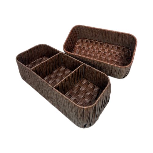 美式仿藤手工编织收纳筐桌面收纳盒床头柜收纳篮钥匙整理盒杂物篮 - 图3