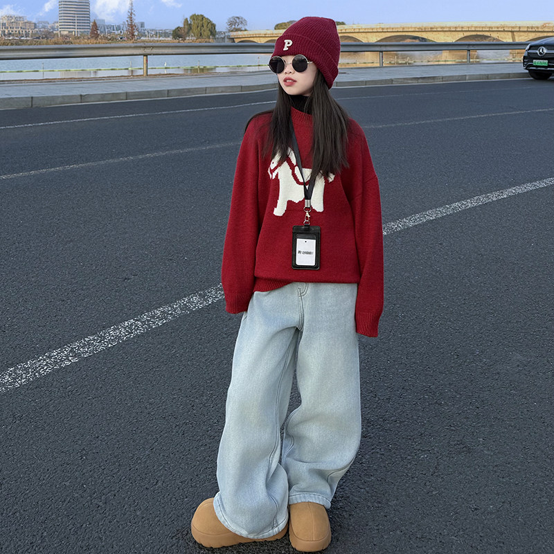 女童加绒牛仔裤2025冬装新款儿童浅蓝加厚直筒裤中大童一体绒裤子,淘宝优惠券,粉丝福利购,淘宝优惠卷