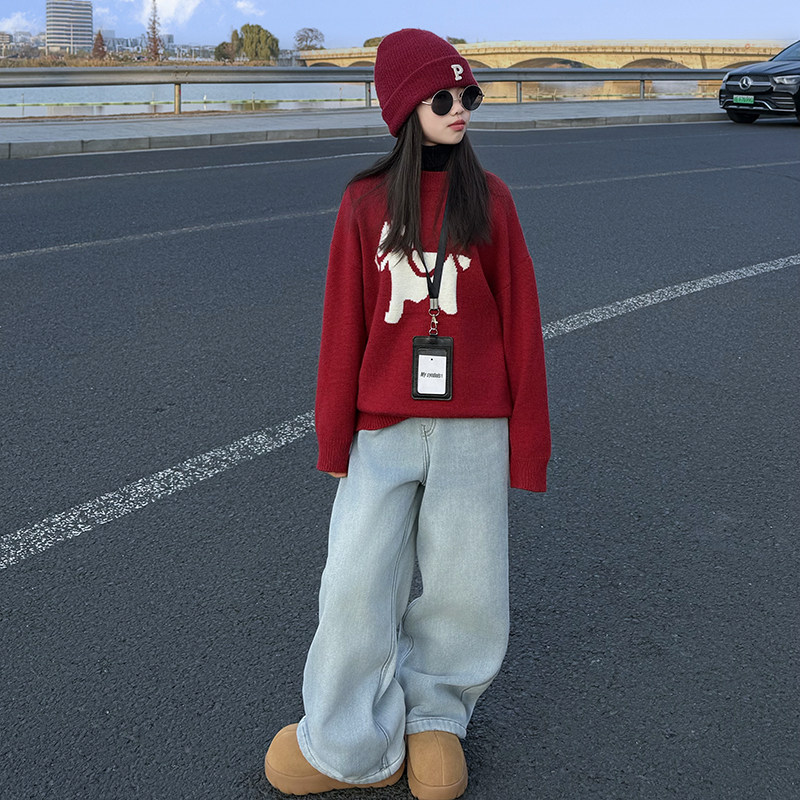 女童加绒牛仔裤2025冬装新款儿童浅蓝加厚直筒裤中大童一体绒裤子,淘宝优惠券,粉丝福利购,淘宝优惠卷