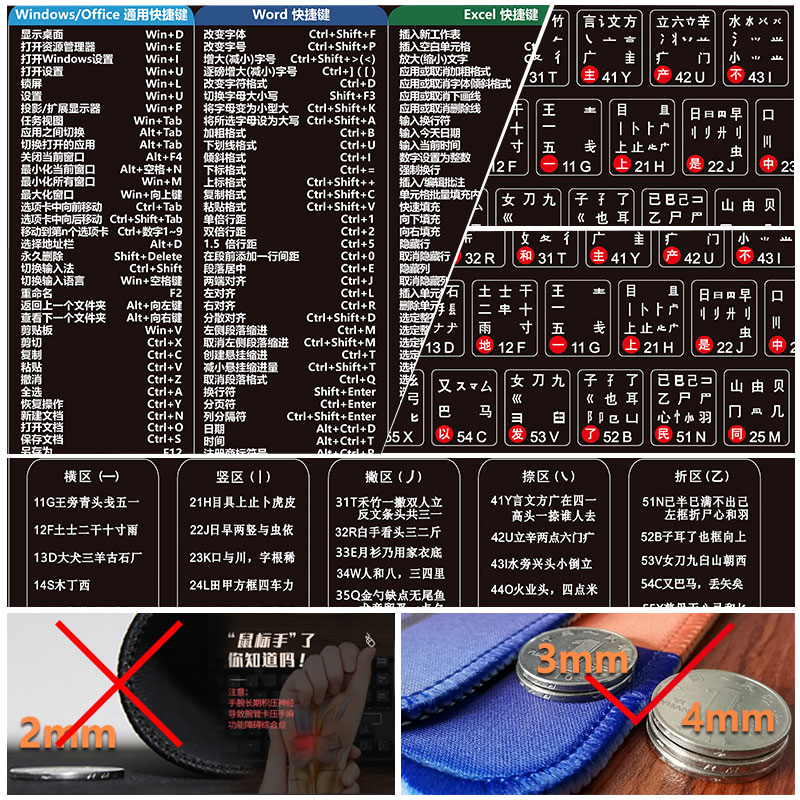 办公快捷键五笔字根鼠标垫超大号字根表图键盘垫打字练习电脑桌垫 - 图3