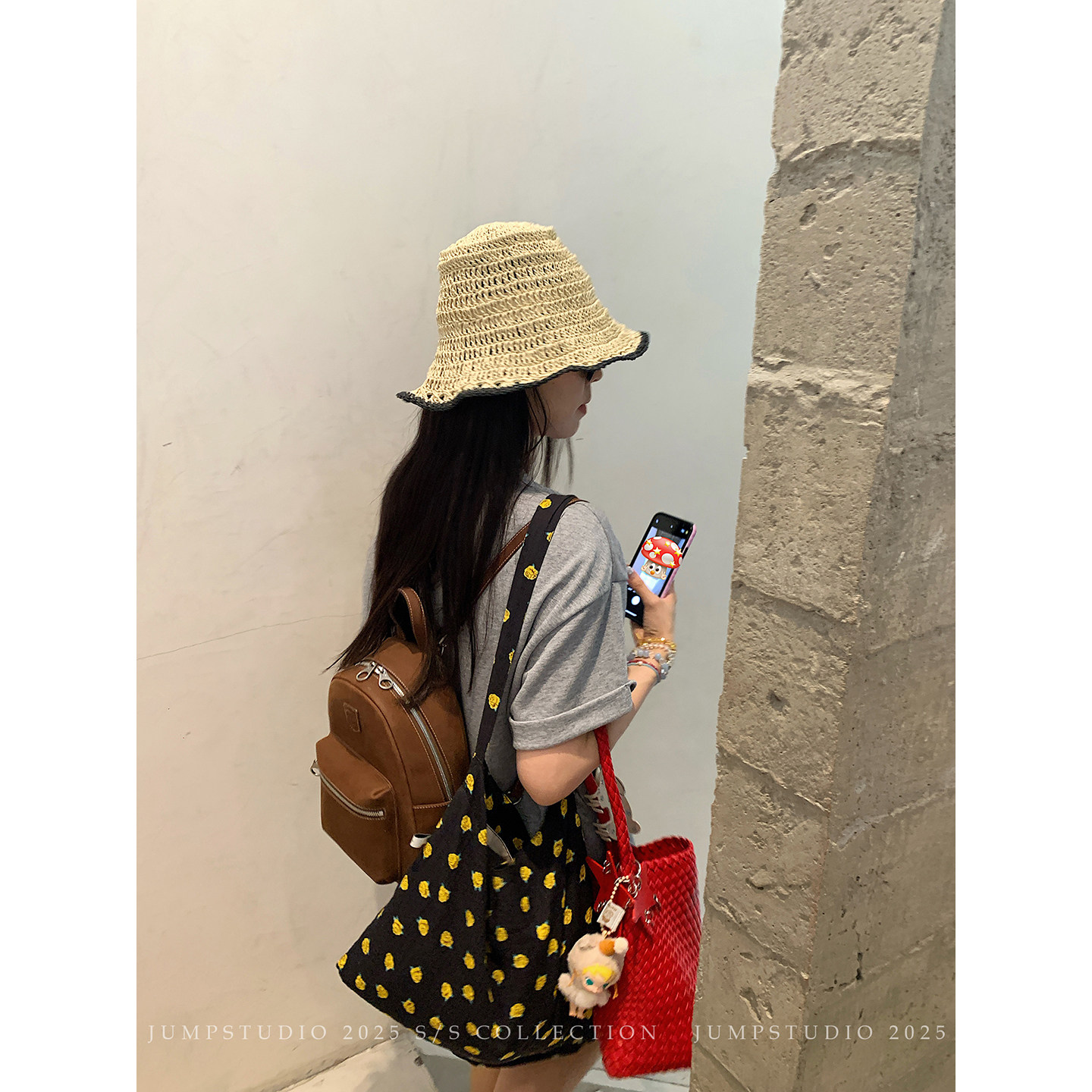 草莓跳 玫瑰印花帆布包包女夏季慵懒风通勤外出百搭大容量托特包,淘宝优惠券,粉丝福利购,淘宝优惠卷