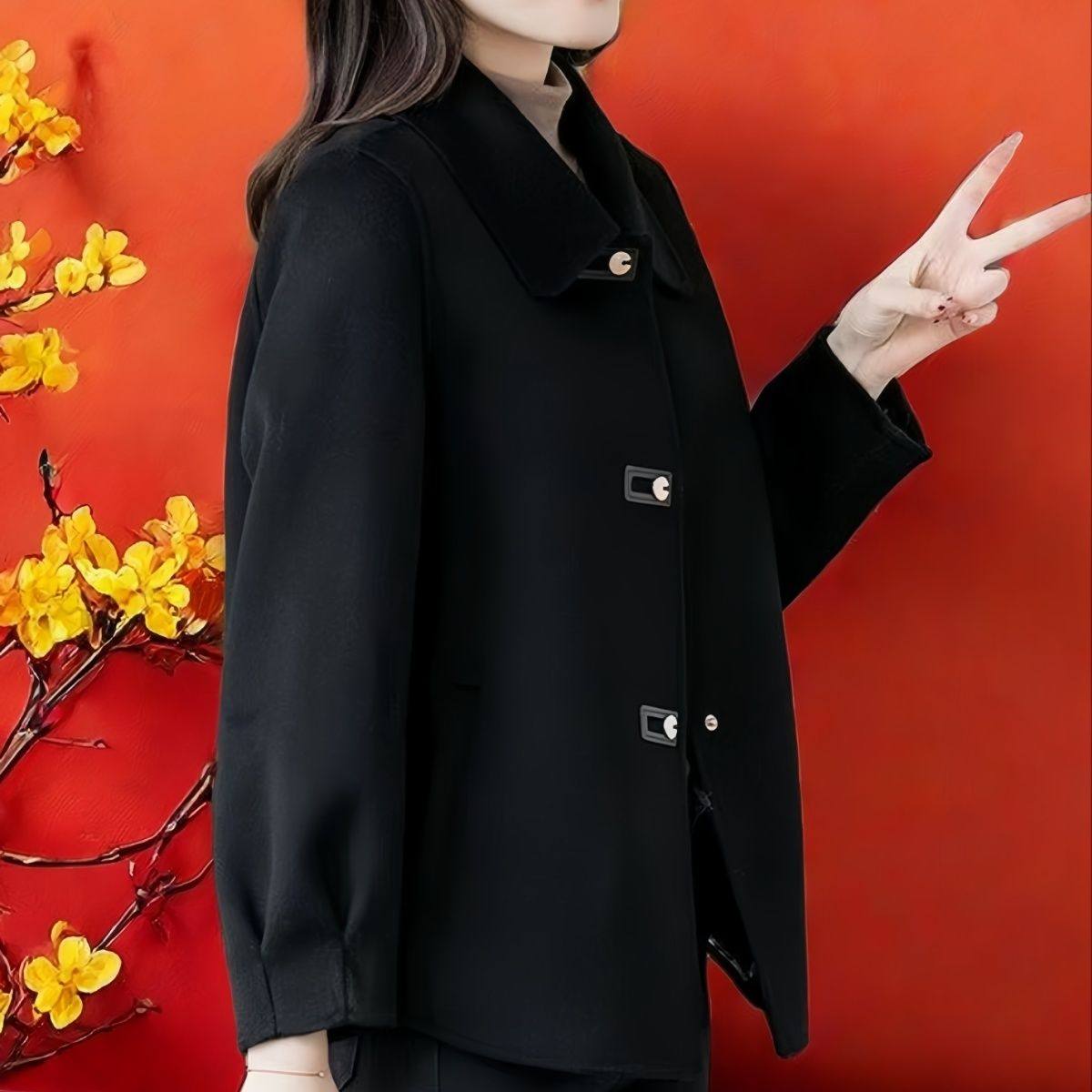 2025新款双面绒毛呢外套女士短款显瘦妈妈时尚秋冬上衣胖人特大码,淘宝优惠券,粉丝福利购,淘宝优惠卷