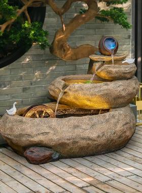 田园招财假山流水喷泉客厅阳台鱼池办公室鱼缸循环水景观落地摆件